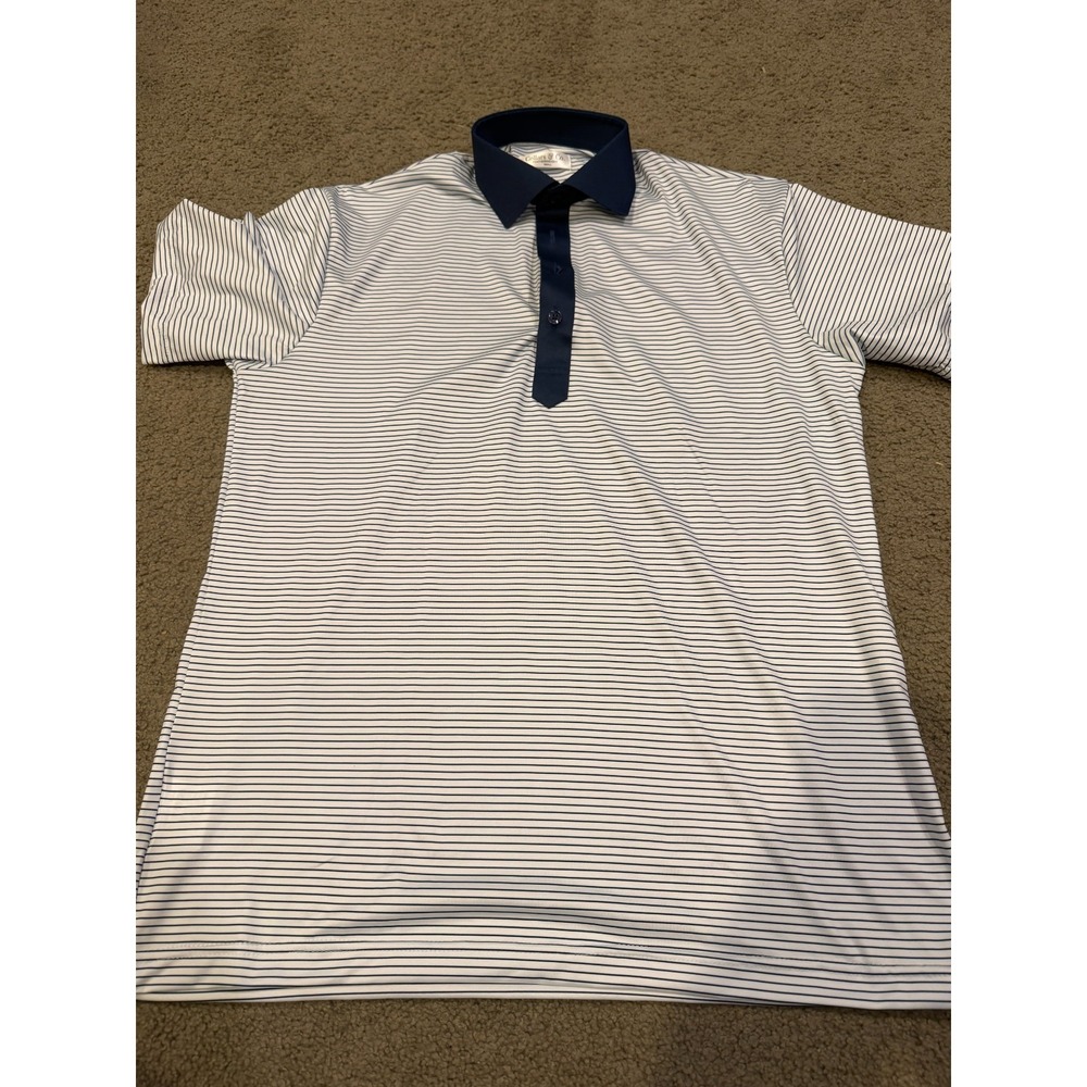 Collars And Co Mens Short Sleeve Polo Blue White Stripe Featherweight Size Small